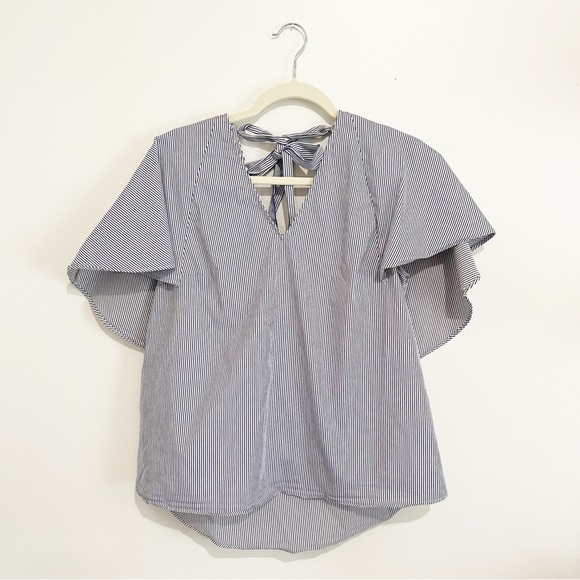 Rachel Rachel Roy Striped Flutter Sleeve Top Blue White Combo Size L - Picture 2 of 4